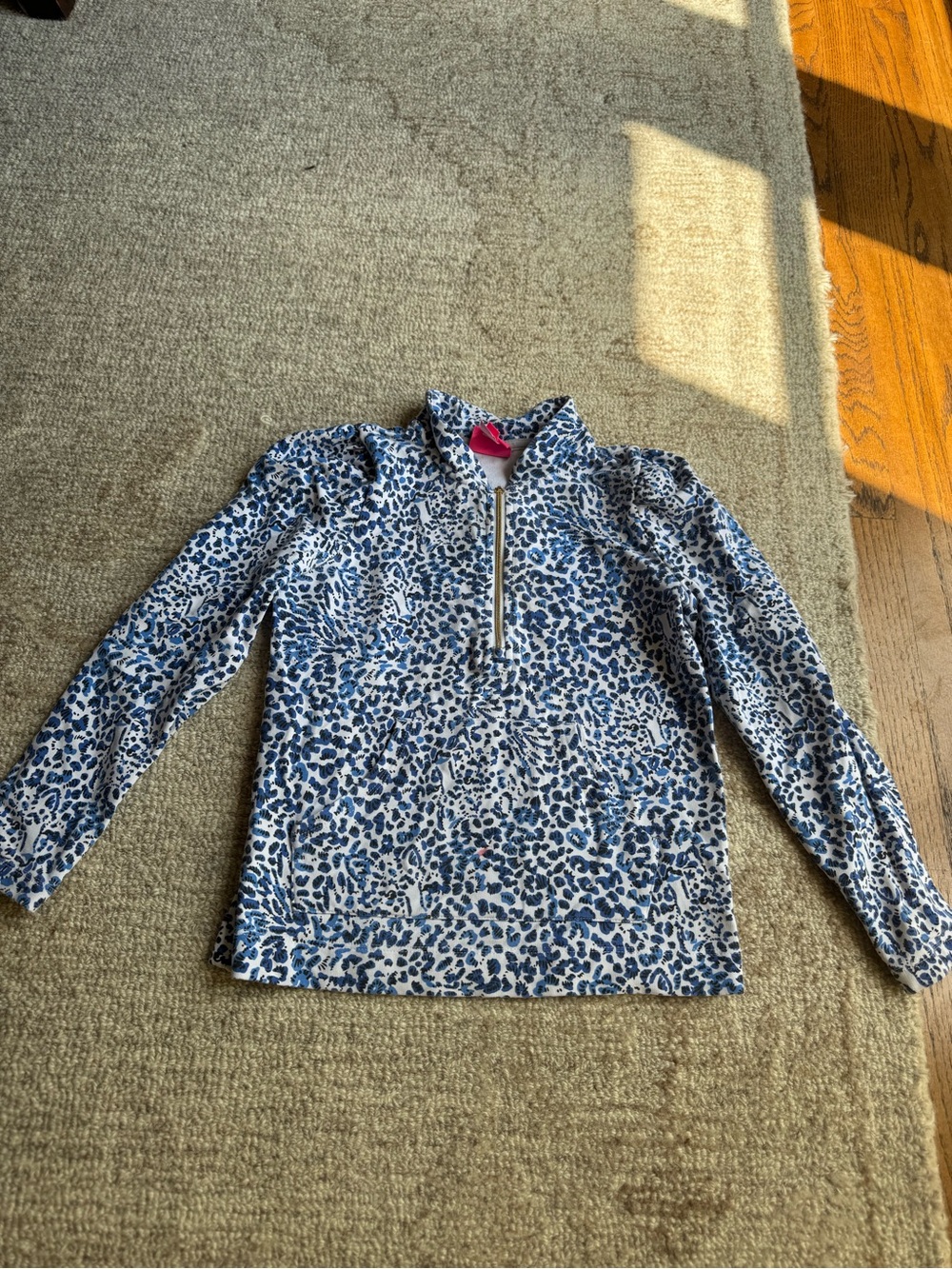 Lilly Pulitzer Blue Leopard-Print Long Sleeve Zip Pullover